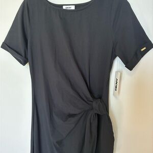 DKNY Classic Black Short Sleeve Maxi Dress with slits- NEW WITH TAGS!